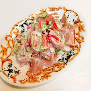 ささっと☆魚肉ソーセージと紅生姜と長ねぎのおつまみ